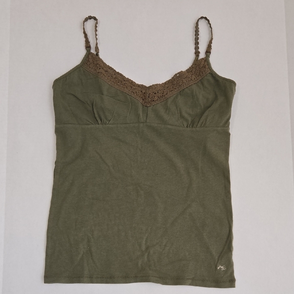 American Eagle Outfitters Tops - American Eagle Olive Green Lace Trim Tank Top Cami Y2k - Size L - NWT